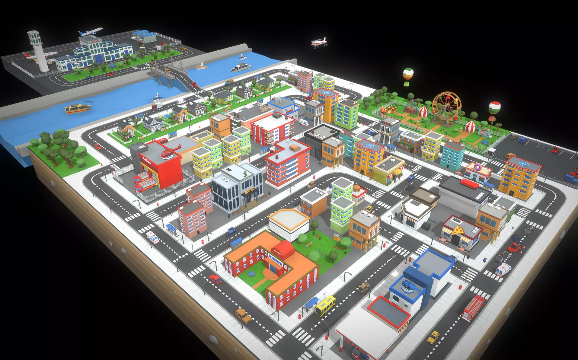 Low Poly City  Low-poly 3D model_0