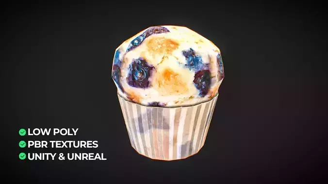 Blueberry Muffin 3D Model Low-poly 3D model