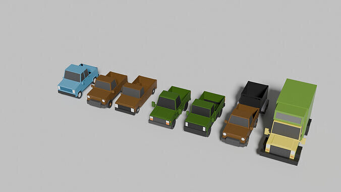 Low Poly Pickup Trucks Pack   Game Ready Low-poly 3D model