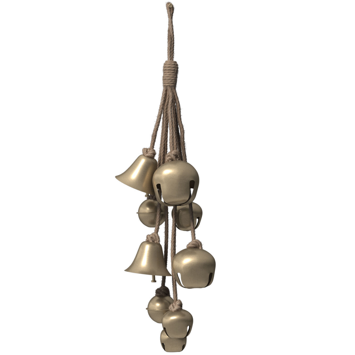 Metal Bell Cluster with Jute Rope 3D model_1