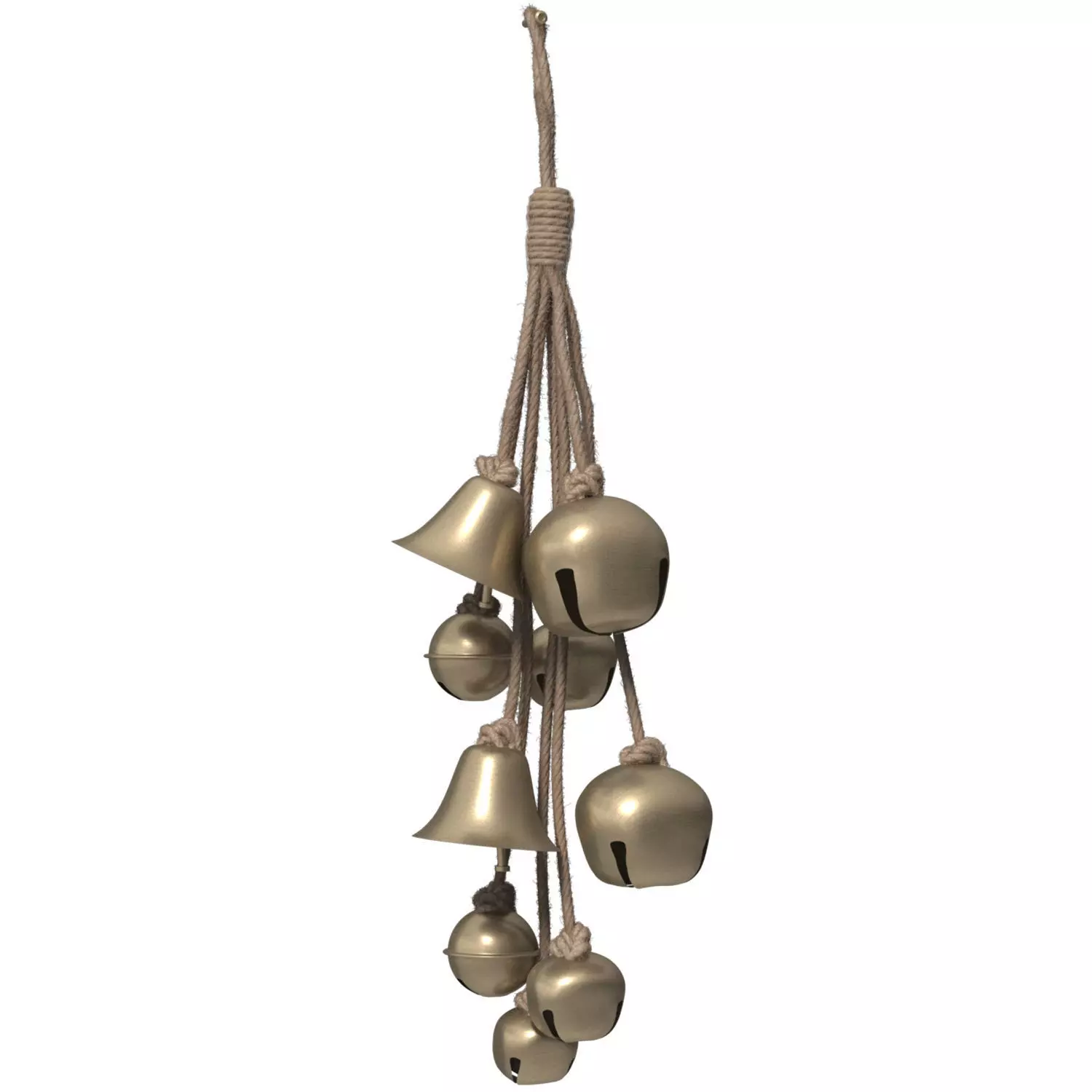 Metal Bell Cluster with Jute Rope 3D model_0