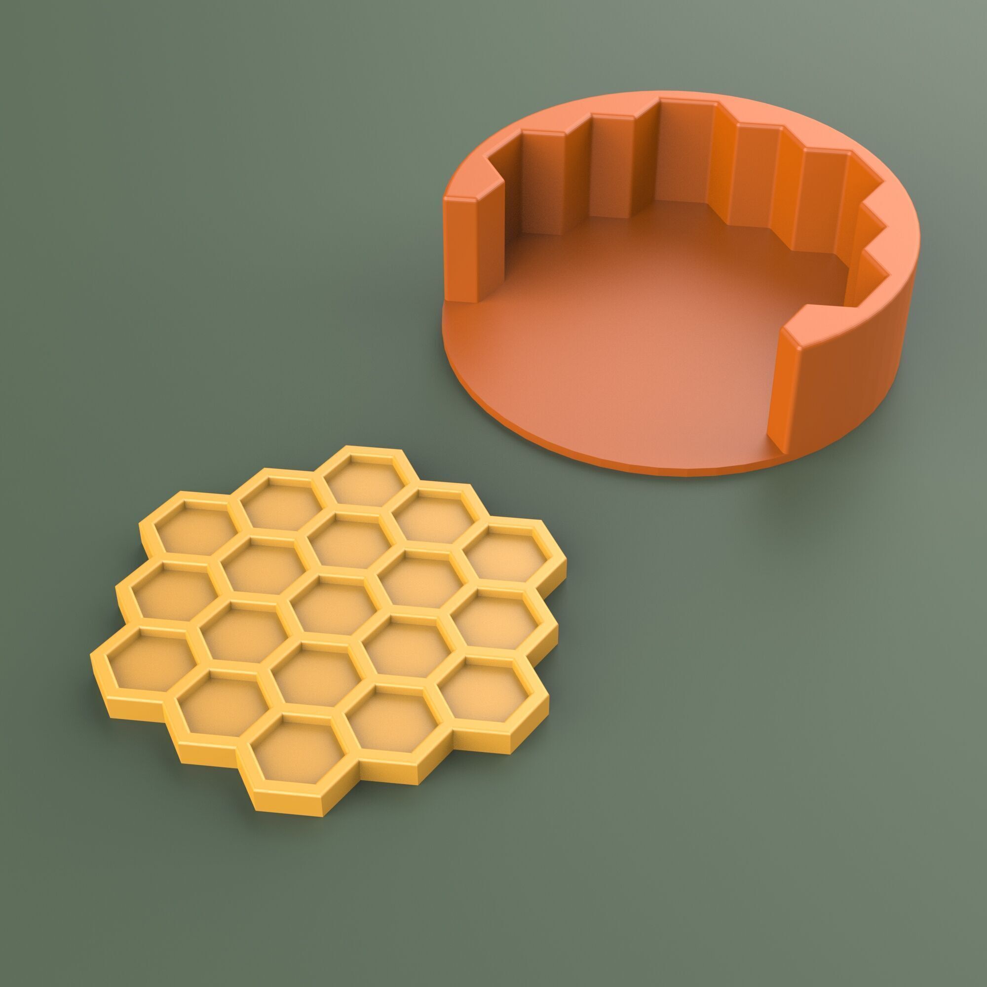 Honeycomb Coaster Set -  4 pcs with Holder - Honey - Bee Theme 3D print model_7