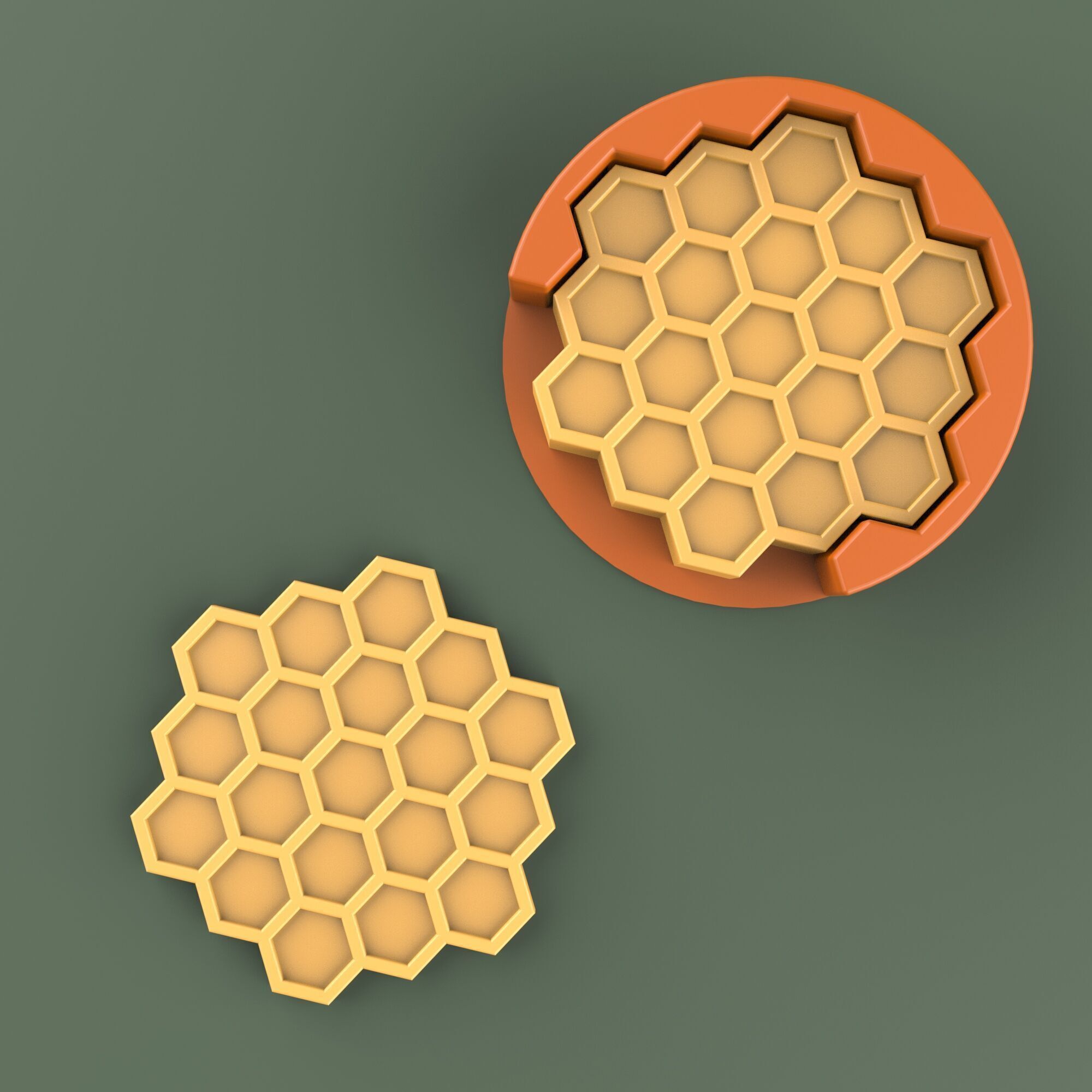 Honeycomb Coaster Set -  4 pcs with Holder - Honey - Bee Theme 3D print model_8