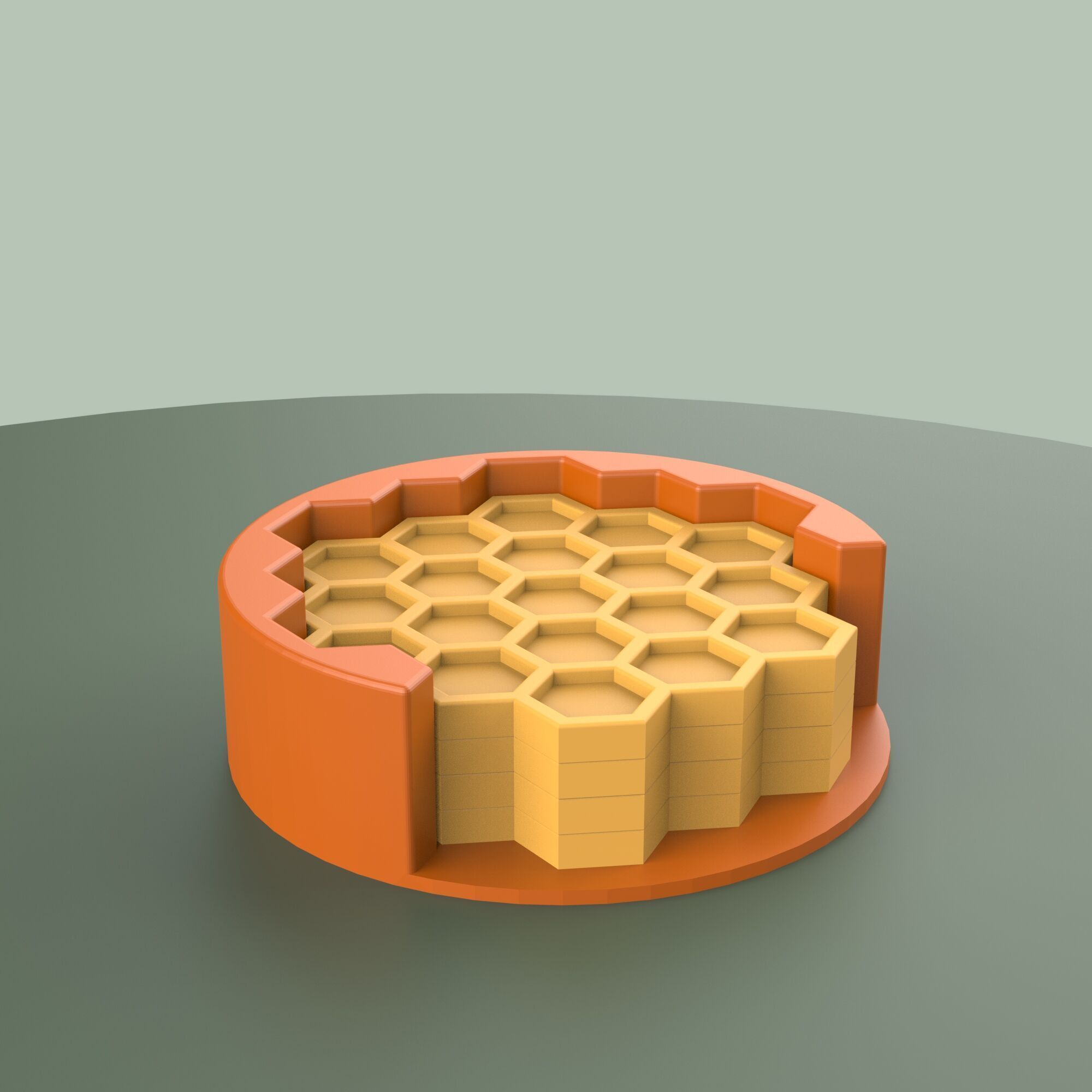Honeycomb Coaster Set -  4 pcs with Holder - Honey - Bee Theme 3D print model_5
