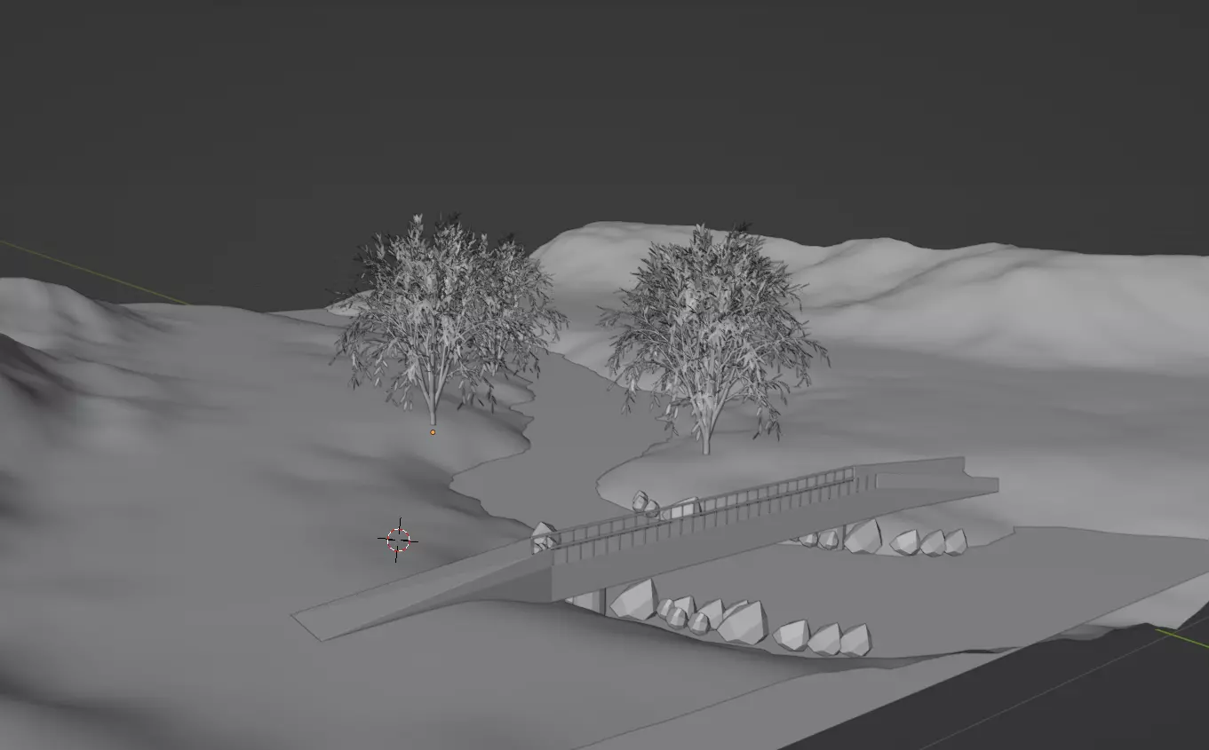 Environment with river and bridge Free low-poly 3D model