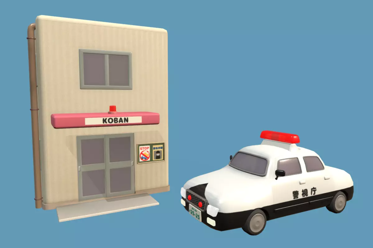 Cute Police Box -KOBAN- Set Low-poly 3D model_0