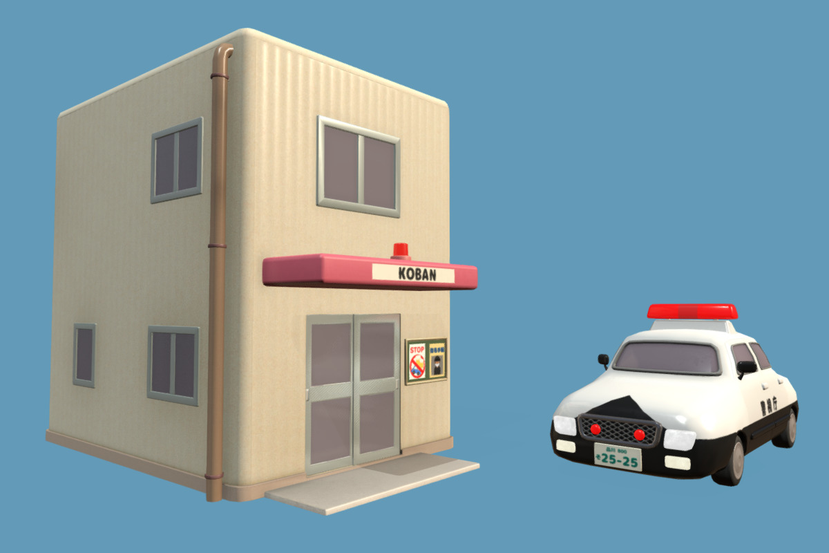 Cute Police Box -KOBAN- Set Low-poly 3D model_6
