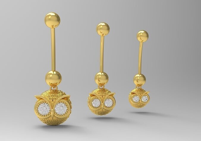 Owl Navel stl 3d Piercing in 3 Sizes and 3 Different Sizes p0011
