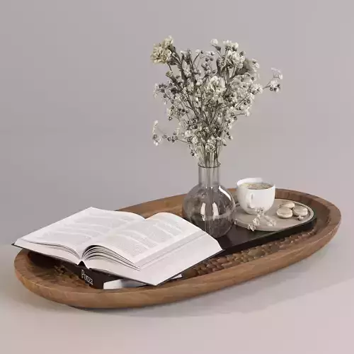 Coffee set 07 - coffee cup flower open book 3D model