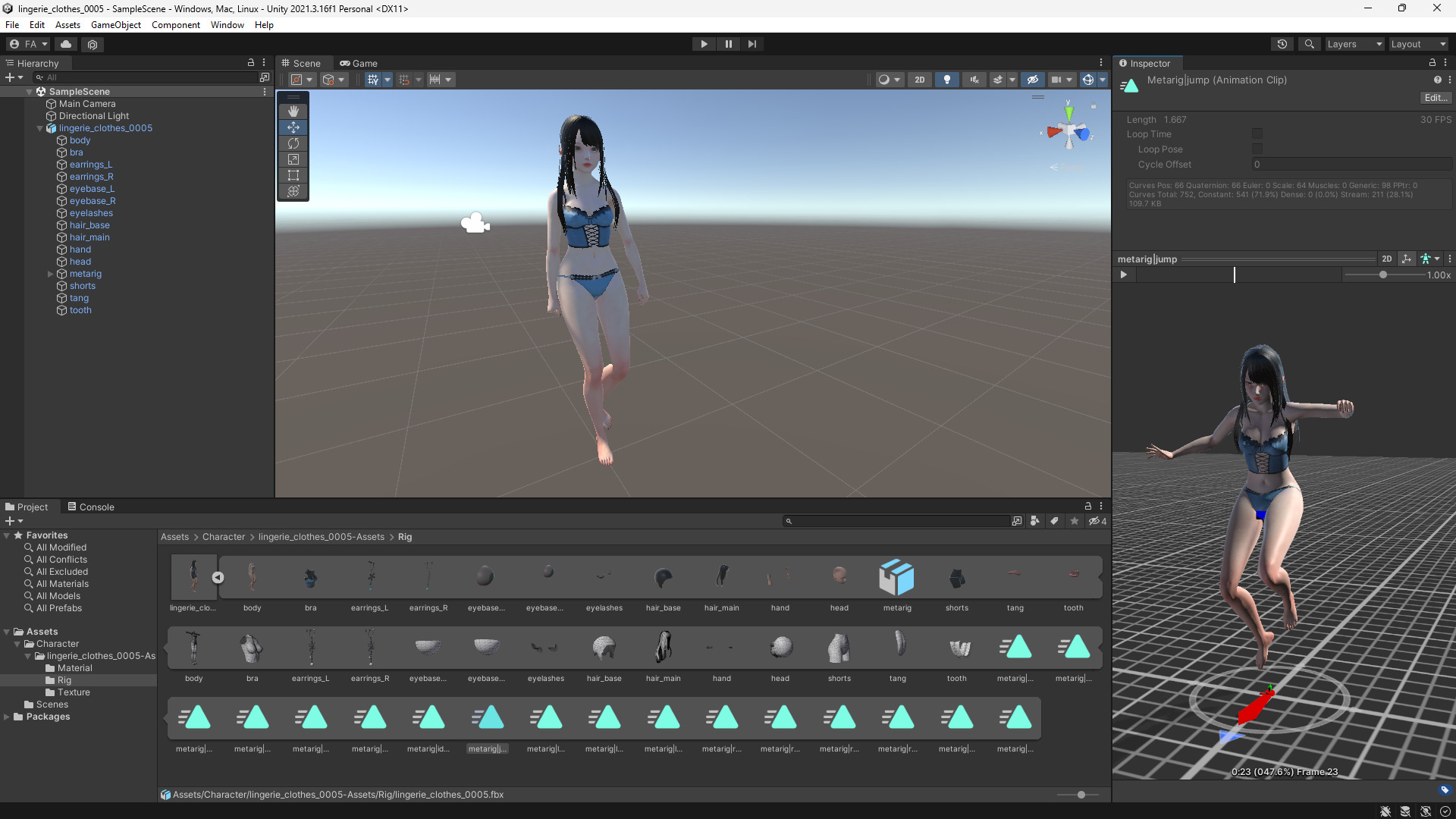 Lingerie clothes 0005 - Rig -Unreal - Unity - Blender - Animated Low-poly 3D model_9