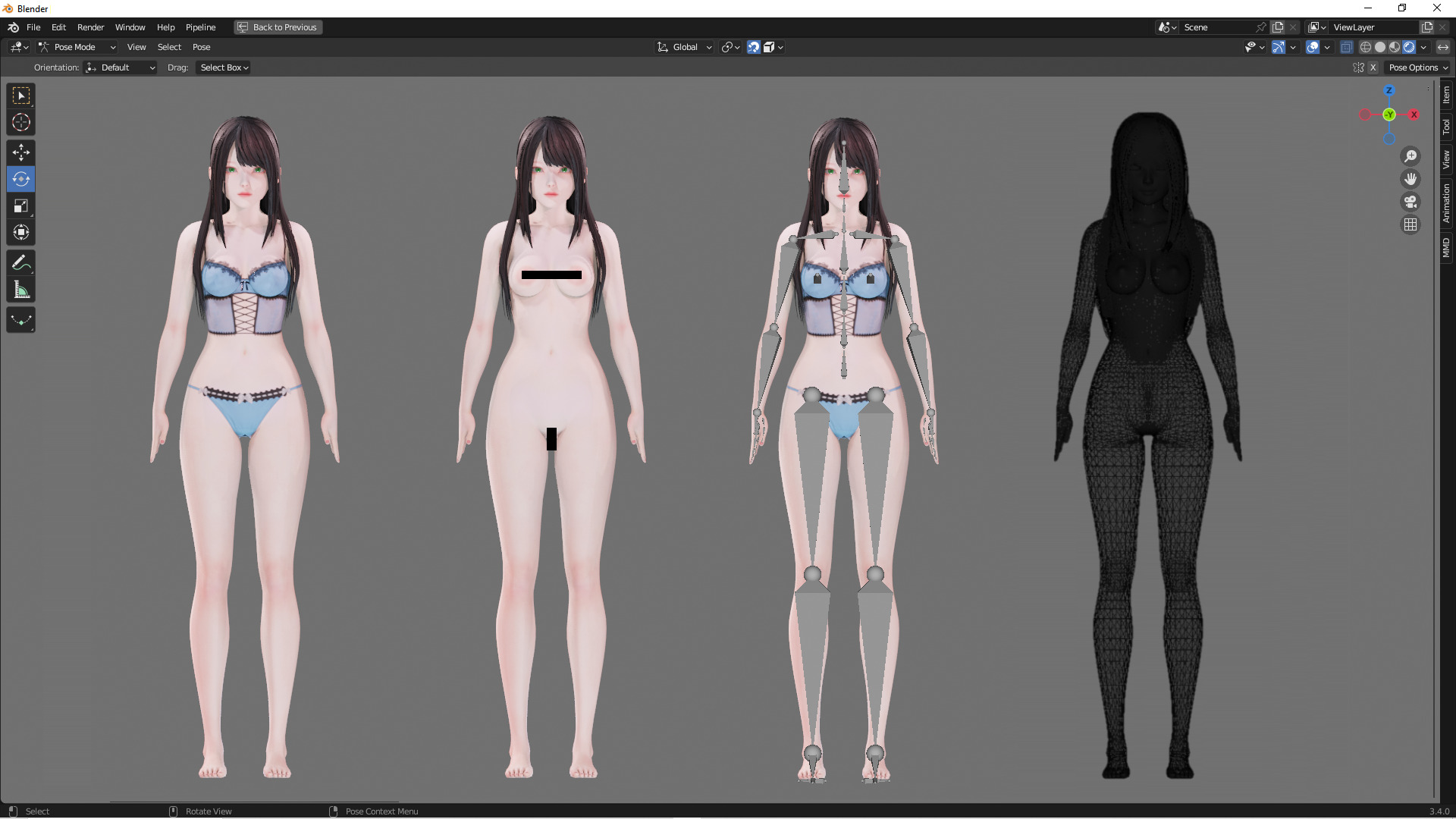 Lingerie clothes 0005 - Rig -Unreal - Unity - Blender - Animated Low-poly 3D model_3