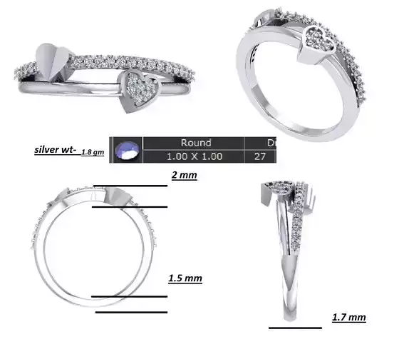  Simple Heart Design Diamond Ring  ready STL model for print