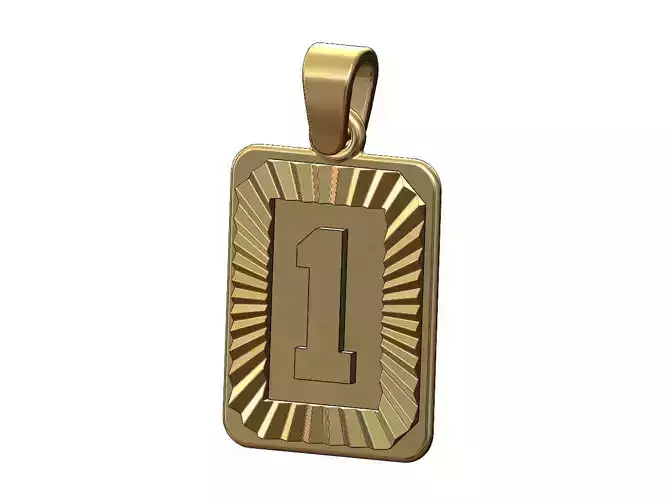 One 1 number NBA font faceted sunrays pendant charm