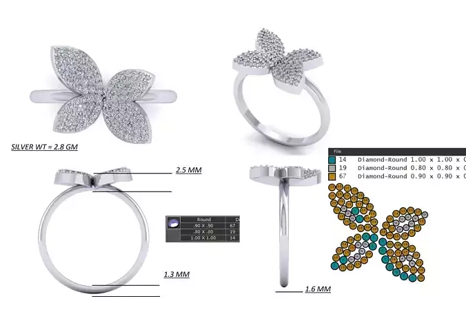  Simple Butterfly Diamond Ring  ready STL model for print