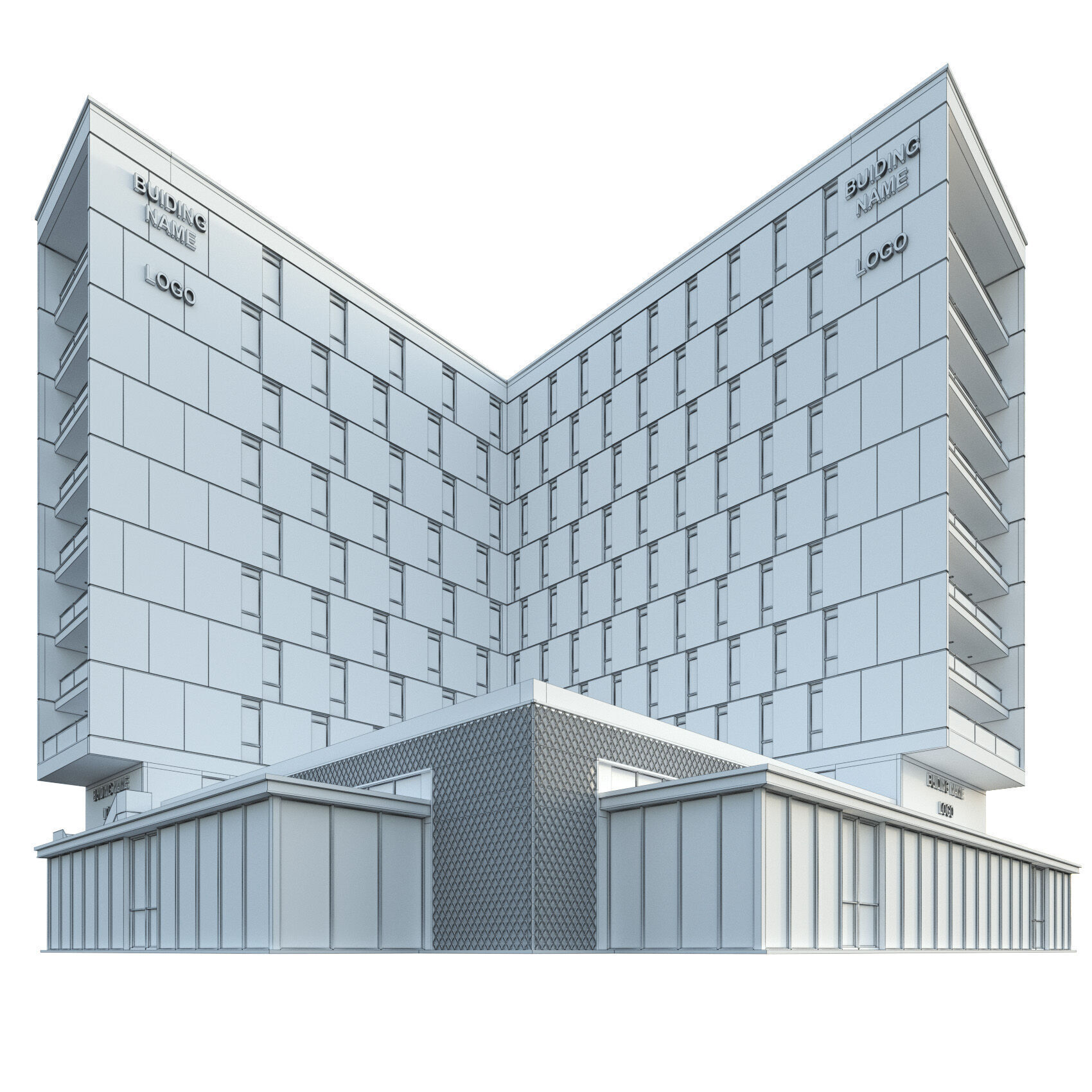 High-rise office building No 9 Low-poly 3D model_5