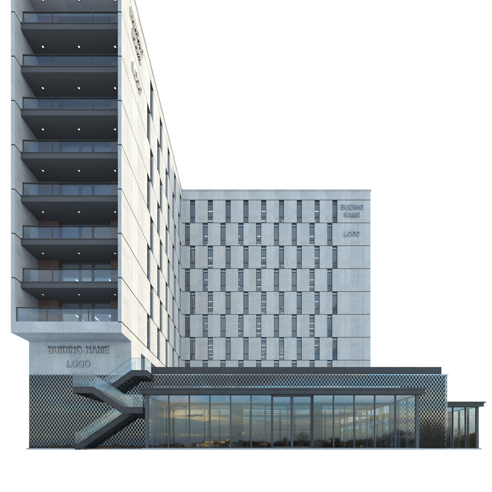 High-rise office building No 9 Low-poly 3D model_2