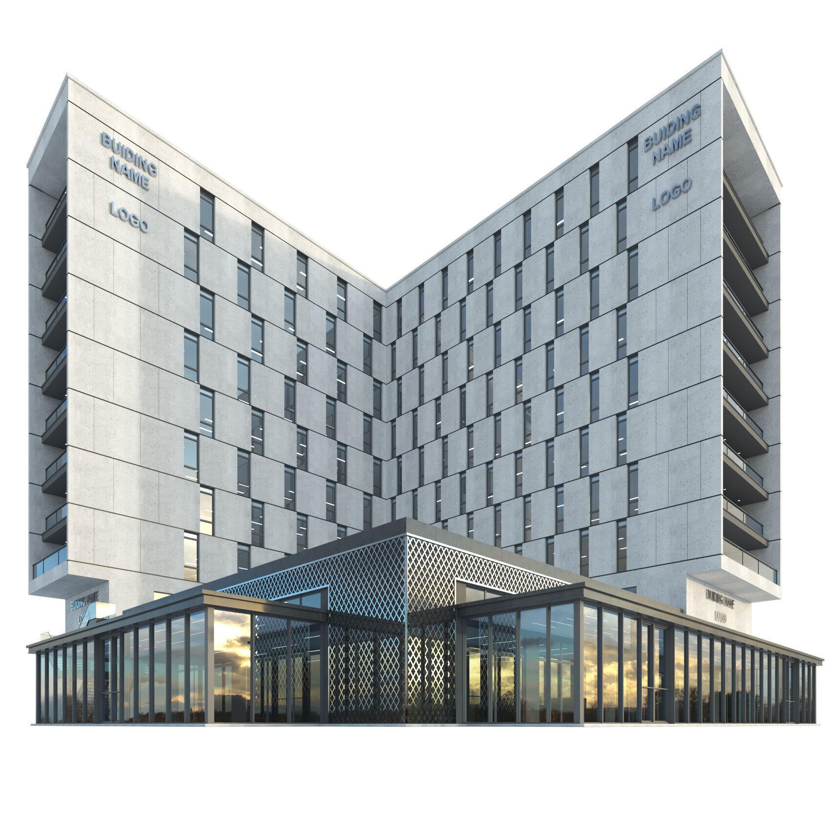 High-rise office building No 9 Low-poly 3D model_1