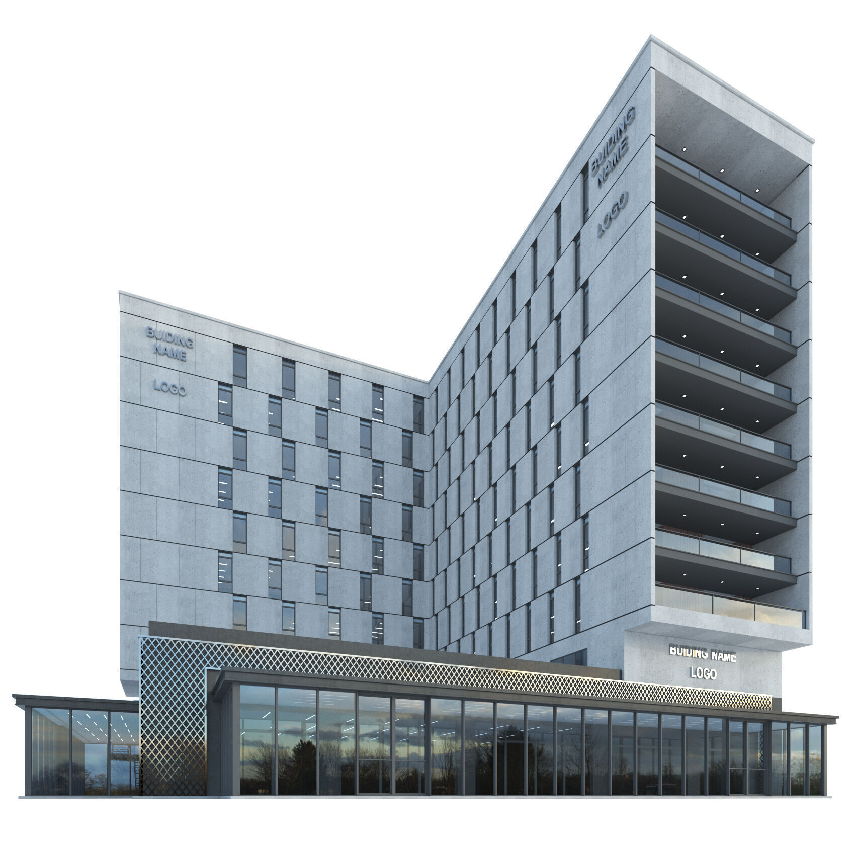High-rise office building No 9 Low-poly 3D model_3