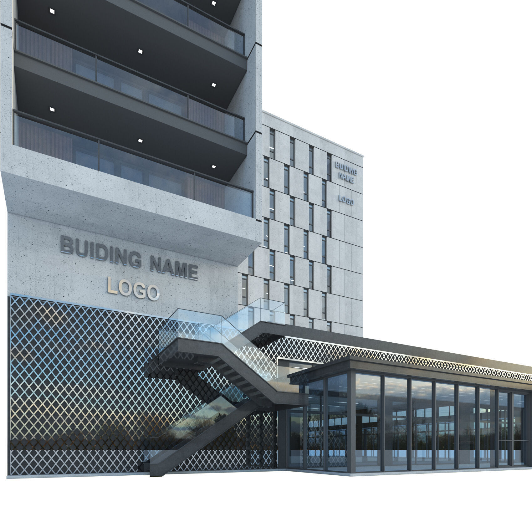 High-rise office building No 9 Low-poly 3D model_4