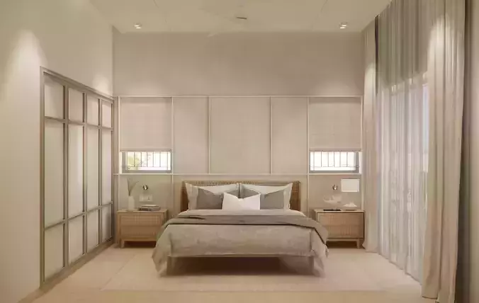 Scandinavian-Japanese Bedroom  Minimalist Zen in Beige Neutrals