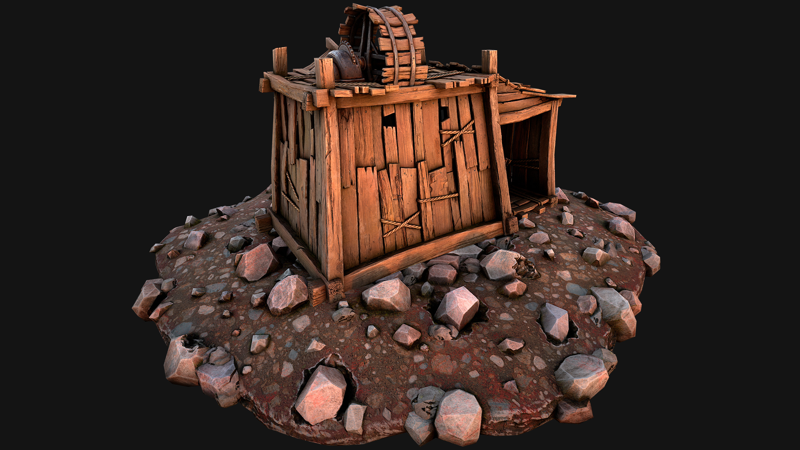 Medieval Coal Ore Mine Low-poly 3D model_35