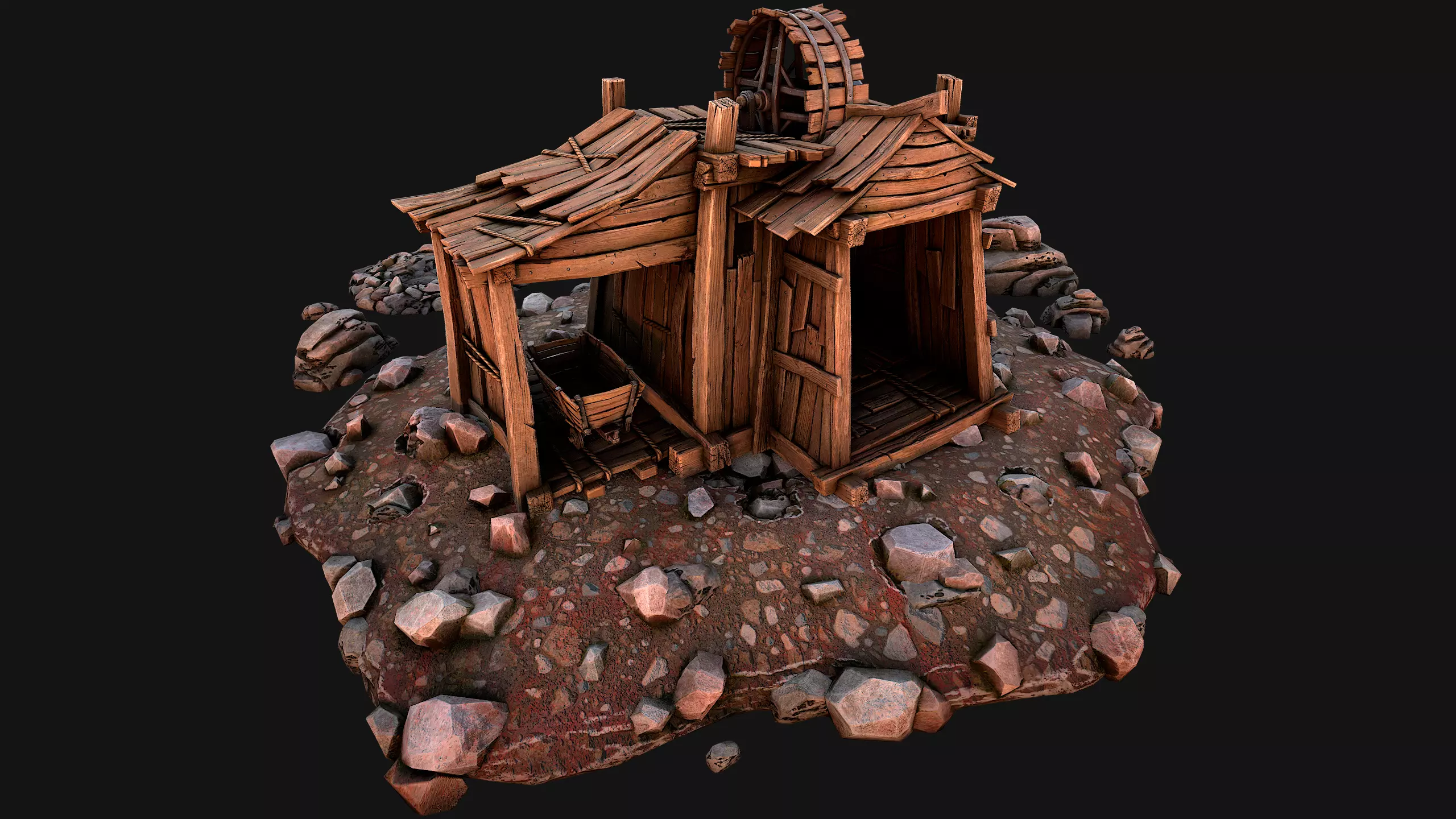 Medieval Coal Ore Mine Low-poly 3D model_0