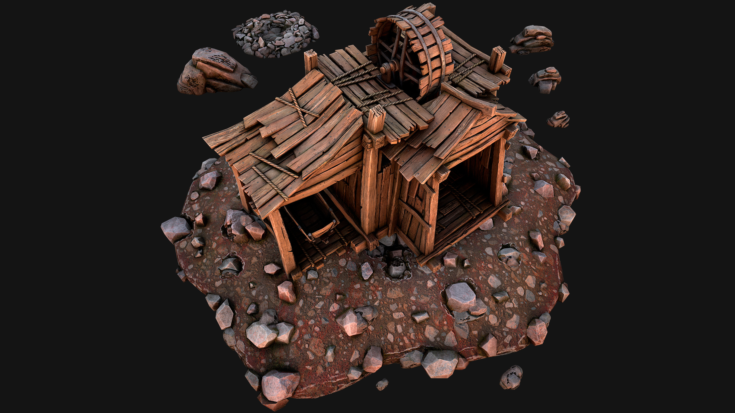 Medieval Coal Ore Mine Low-poly 3D model_4