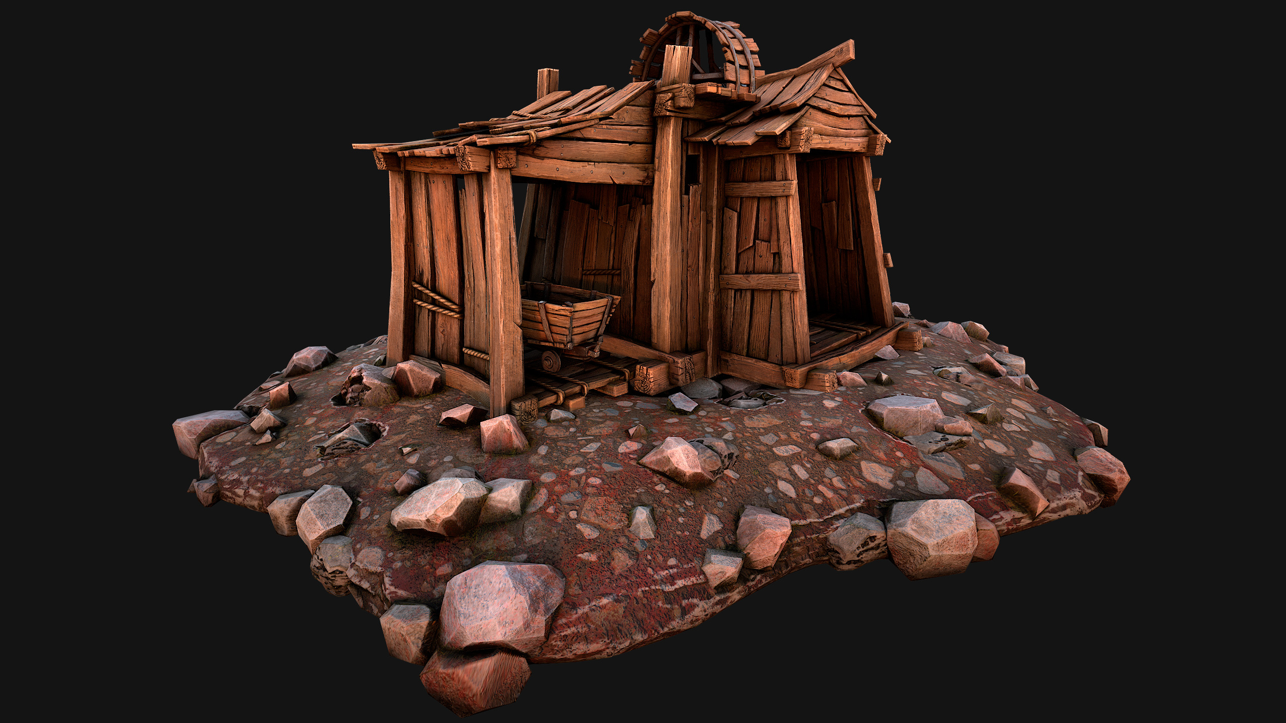 Medieval Coal Ore Mine Low-poly 3D model_41