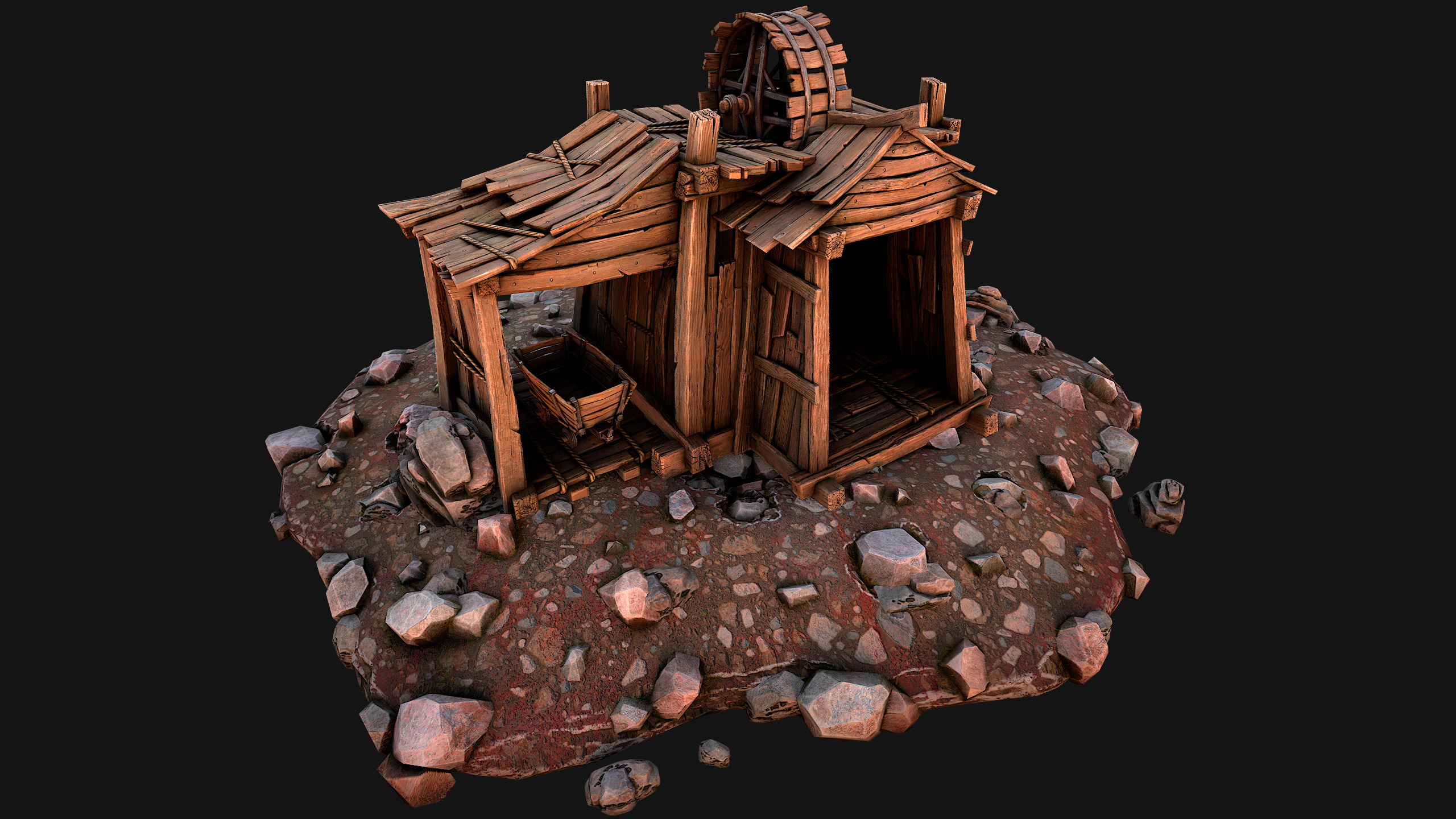 Medieval Coal Ore Mine Low-poly 3D model_43