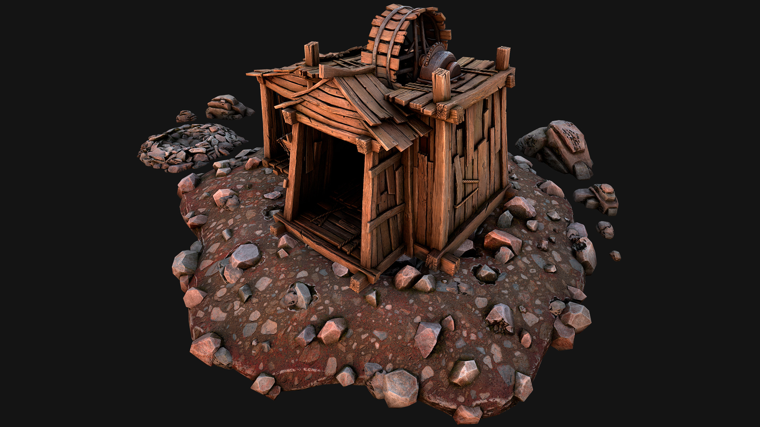 Medieval Coal Ore Mine Low-poly 3D model_45