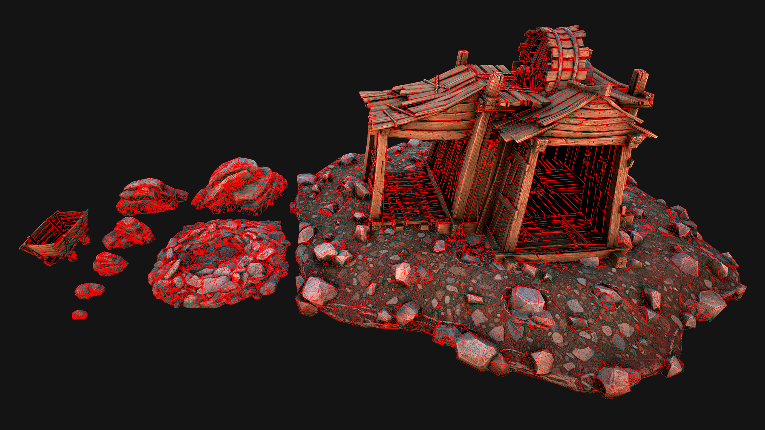 Medieval Coal Ore Mine Low-poly 3D model_3