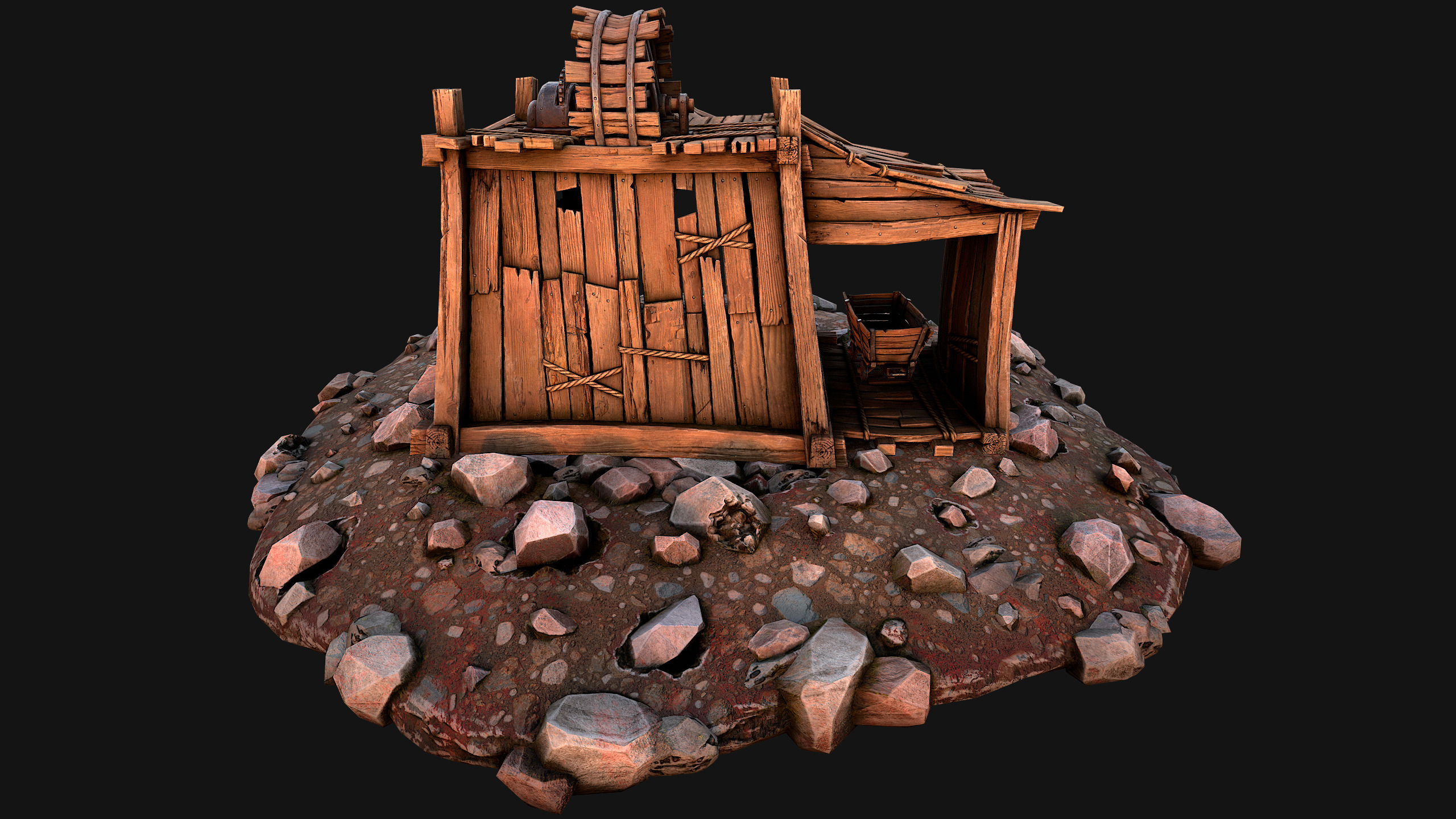 Medieval Coal Ore Mine Low-poly 3D model_37