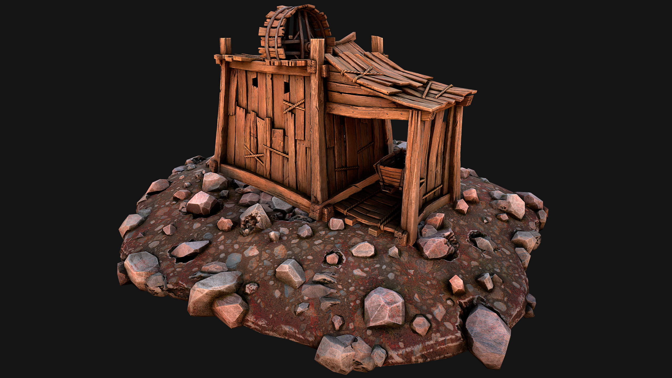 Medieval Coal Ore Mine Low-poly 3D model_38