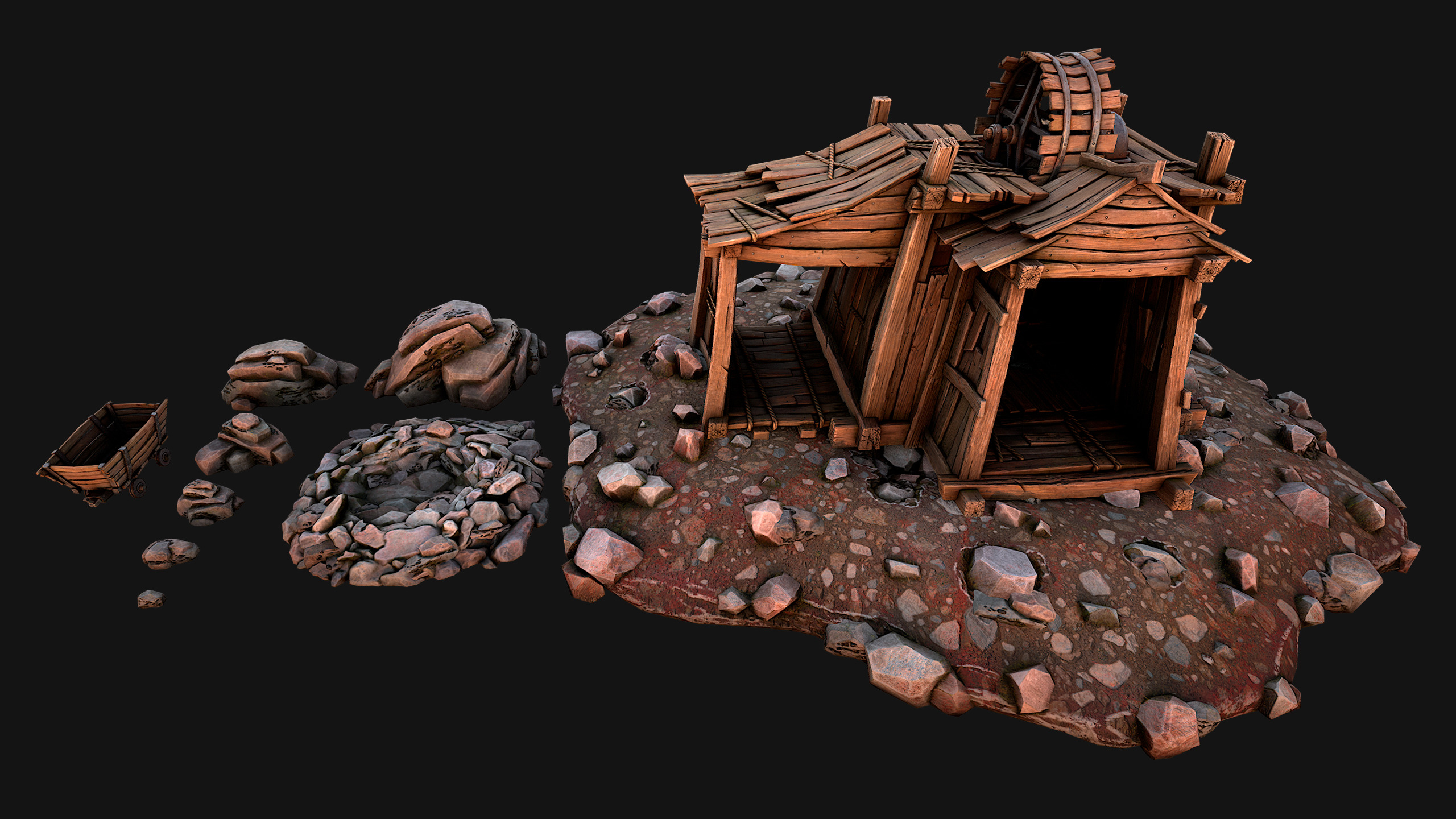 Medieval Coal Ore Mine Low-poly 3D model_2