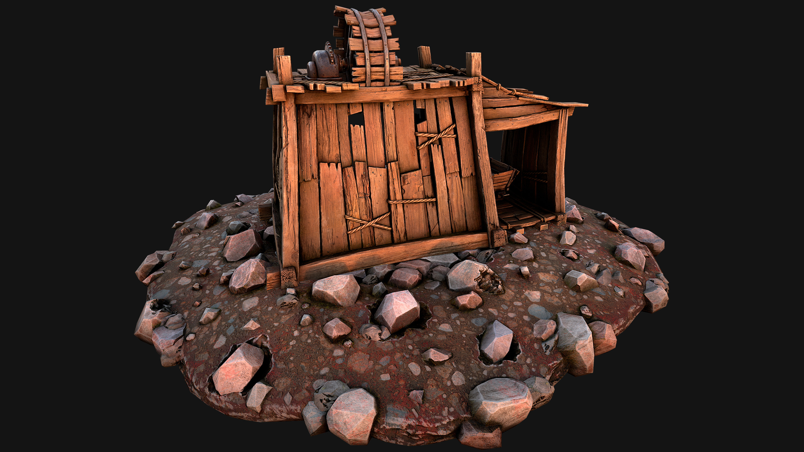 Medieval Coal Ore Mine Low-poly 3D model_36