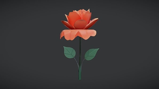 Paper origami rose with stem 3D model