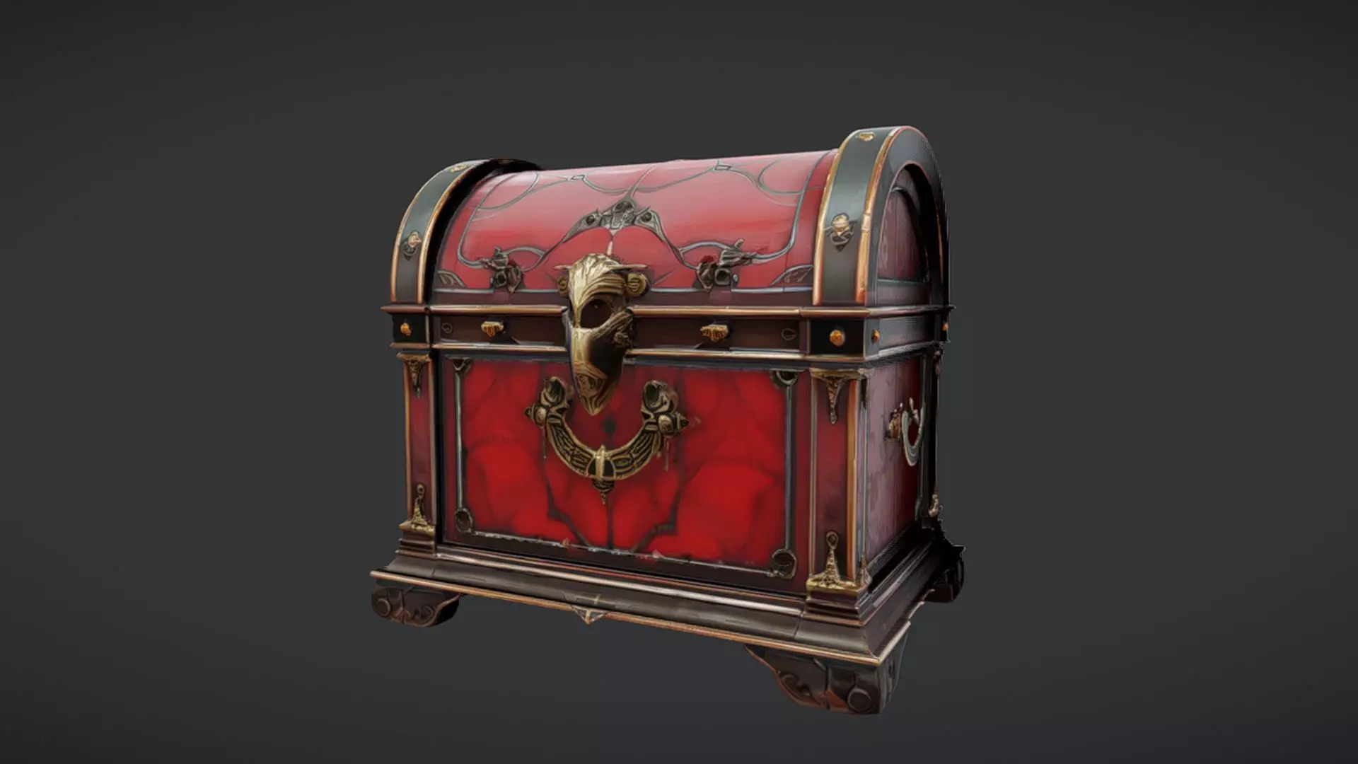 Ornate treasure chest with intricate detailing 3D model_0
