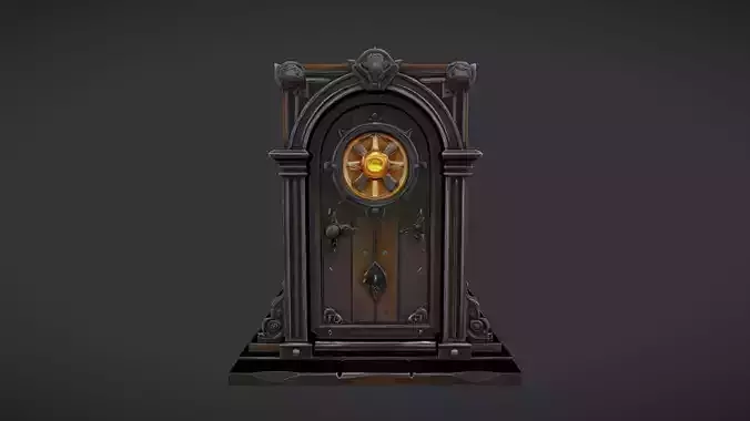 ornate antique door with glowing centerpiece