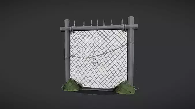 metal wire fence with grass 3D model