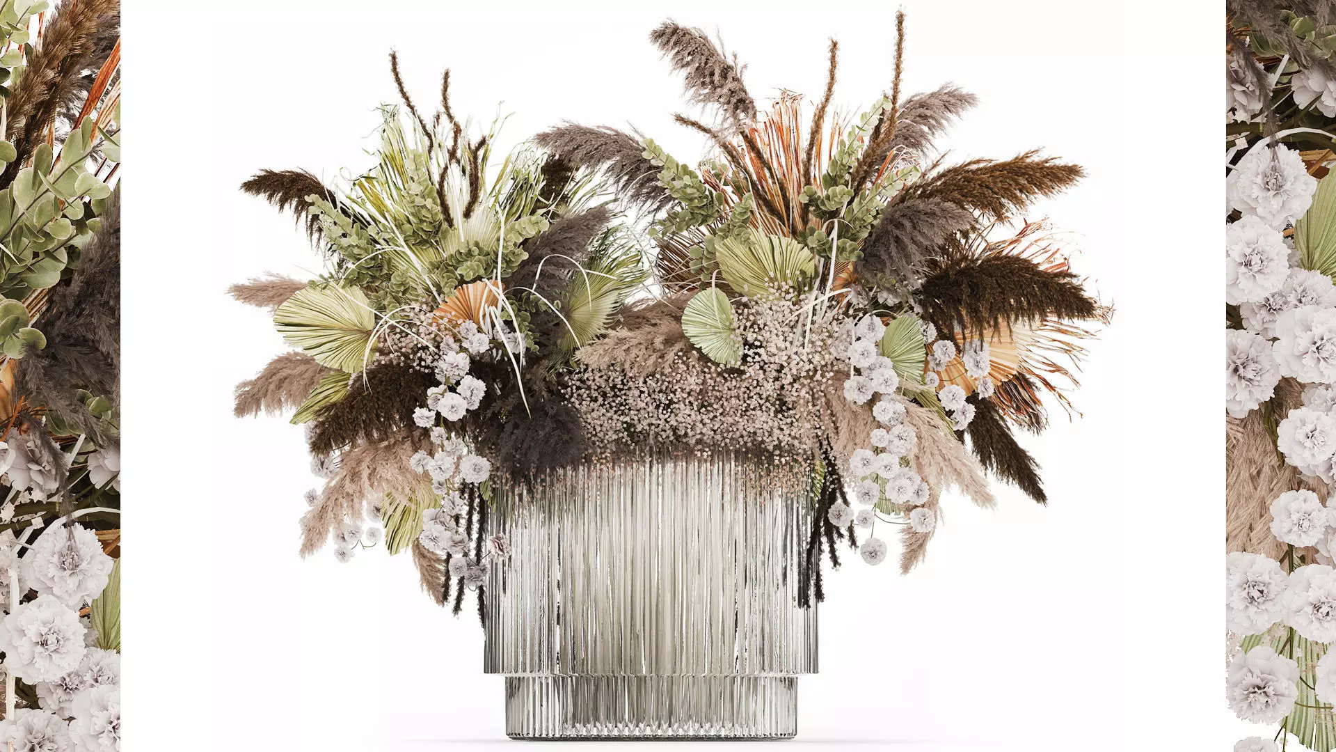 Bouquet Dried Flowers Cortaderia Pampas Reed vase palm 496 3D model