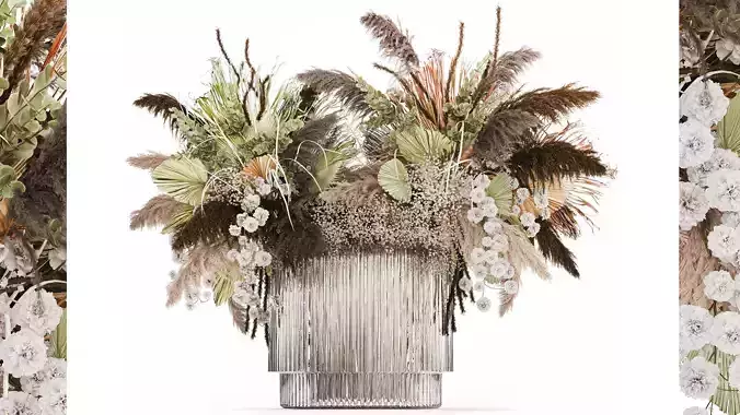 Bouquet Dried Flowers Cortaderia Pampas Reed vase palm 496 3D model