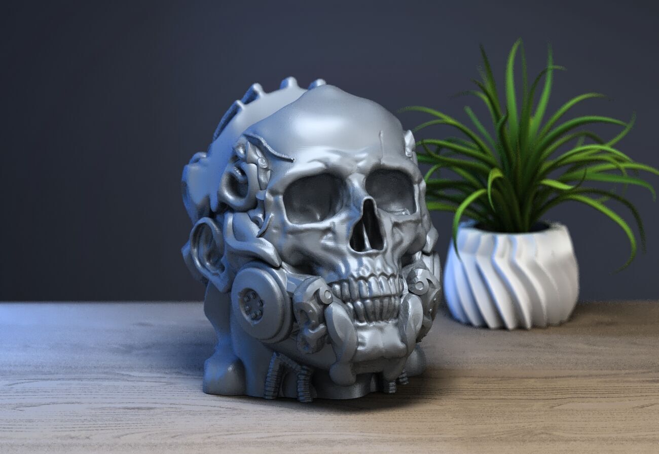 Human Robot skull Ps5 controller stand 3D print model_1
