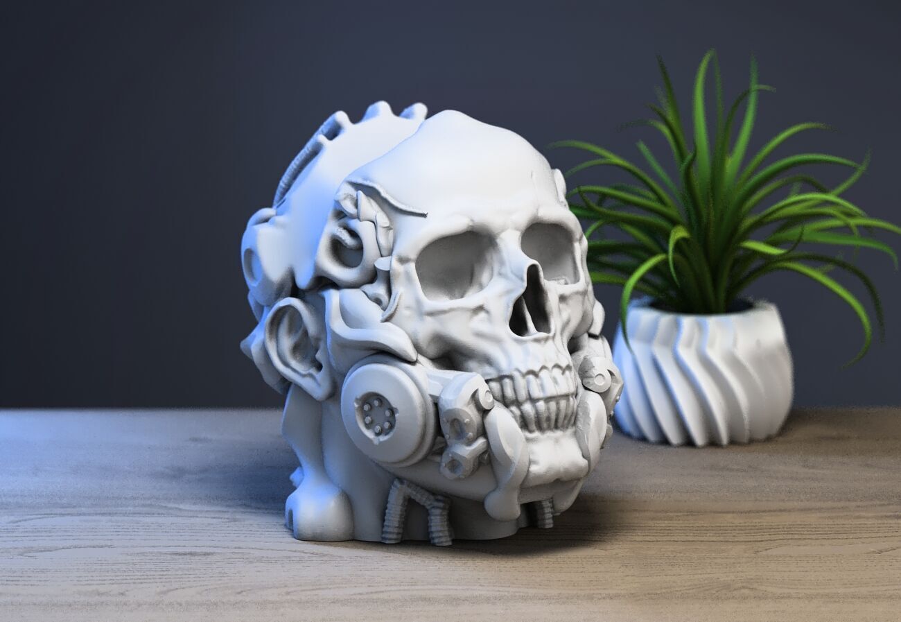 Human Robot skull Ps5 controller stand 3D print model_3
