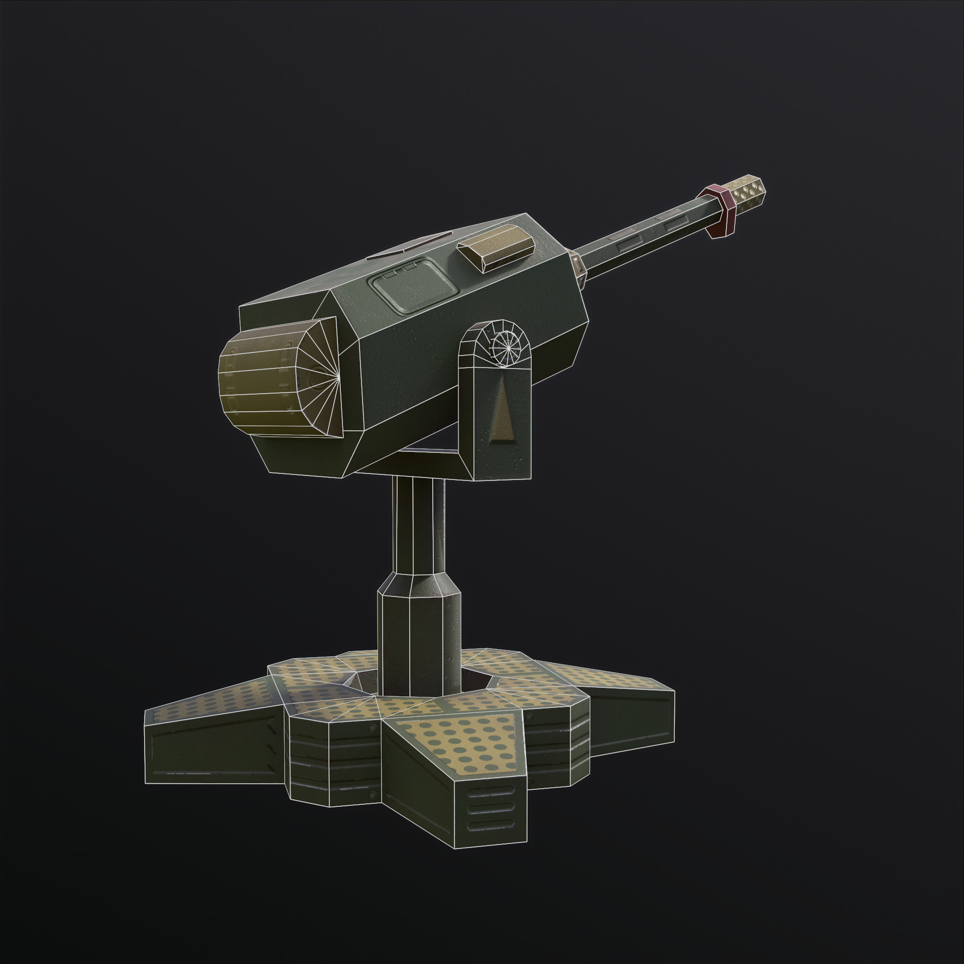 Machinegun Turret PBR Low-poly 3D model_19