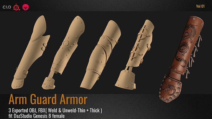 5 Woman Arm Guard Armor -VOL 01-Marvelous Designer file-OBJ-FBX 3D model