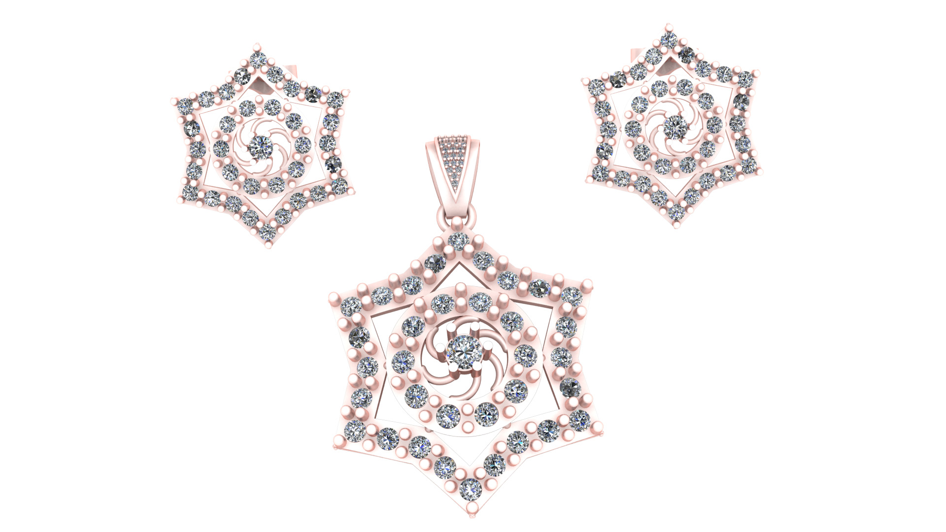 HEXAGRAM SHAPE DIAMOND LOCKET SET 3D PRINTABLE MODEL 3D print model_3