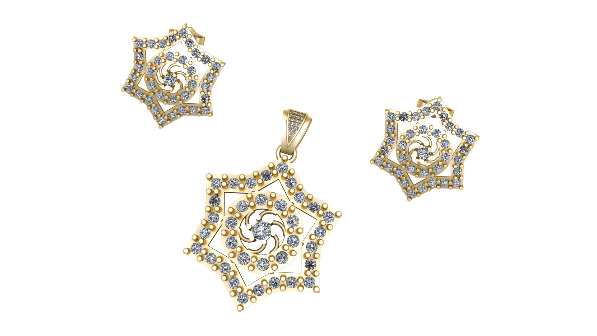 HEXAGRAM SHAPE DIAMOND LOCKET SET 3D PRINTABLE MODEL 3D print model_1