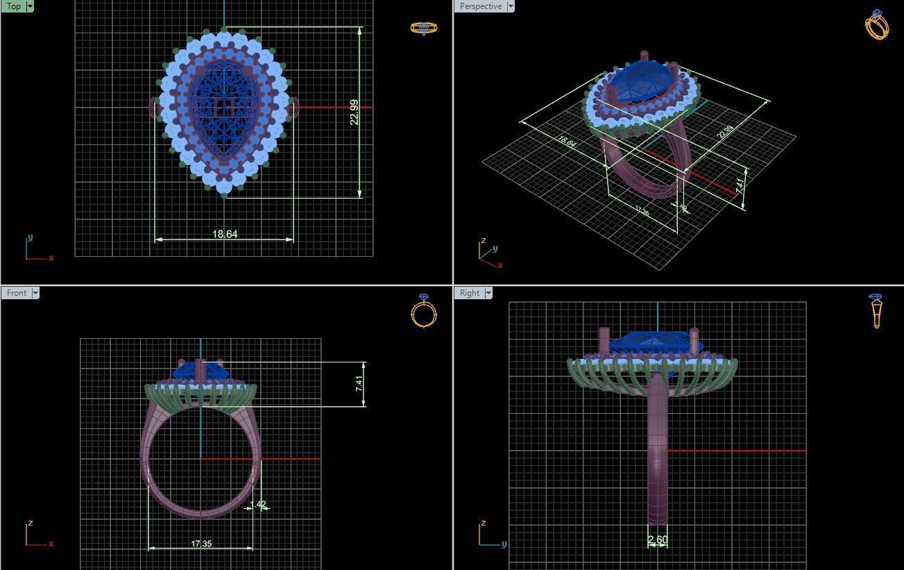 Elegant Drop Stone Ring Model -Diamond and Zircon Stone Options  3D print model_5