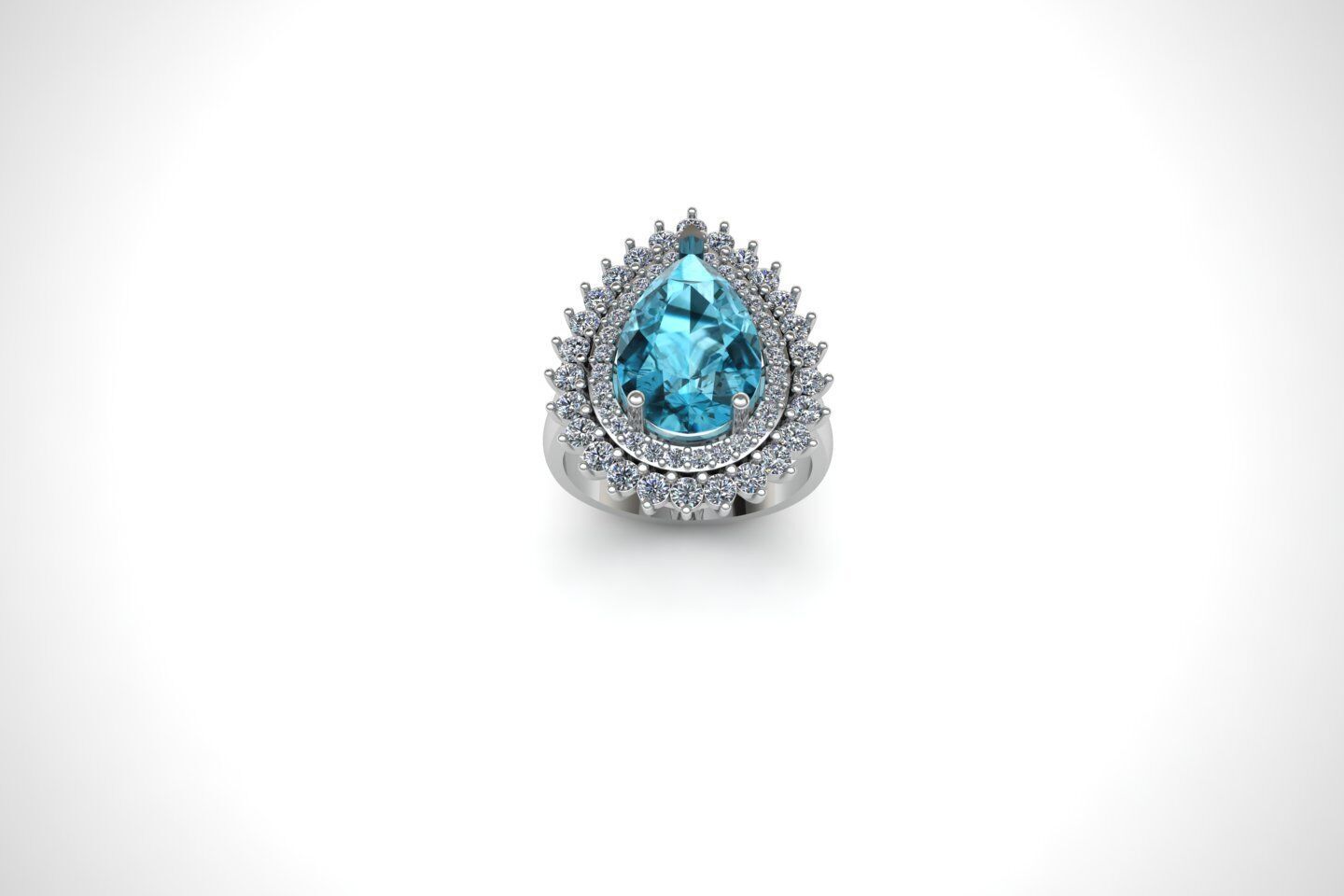 Elegant Drop Stone Ring Model -Diamond and Zircon Stone Options  3D print model_3