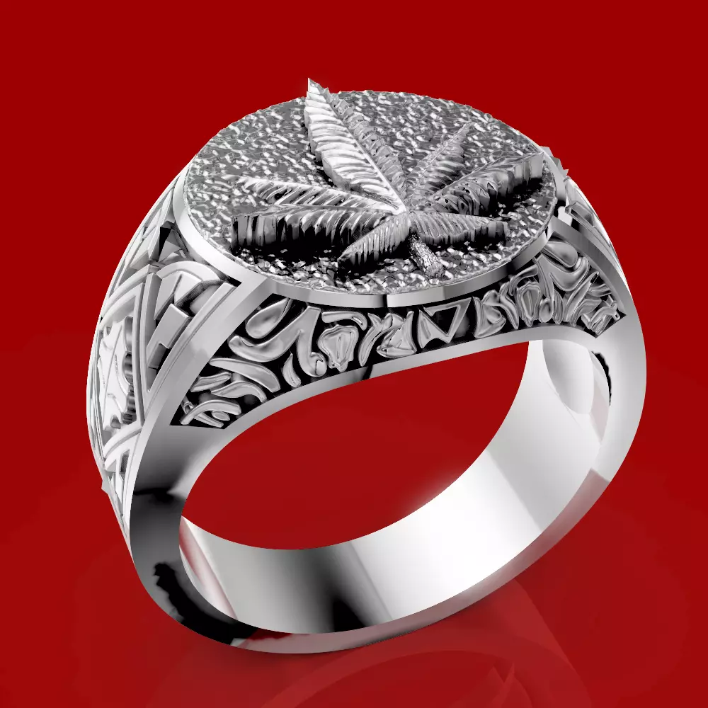 Marijuana ring silver gold jewelry printable 3D model 3D print model